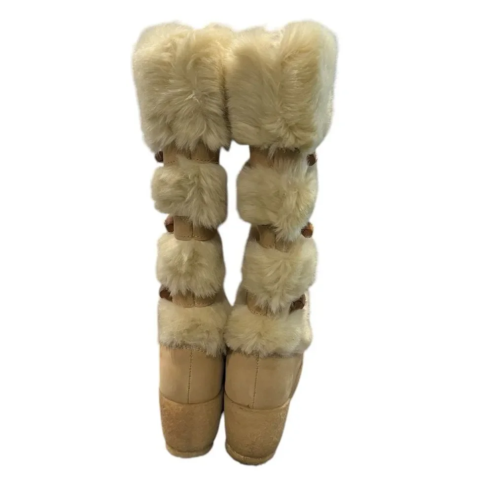 A.P.C. Women's Bootes 60's Caramel Wedge Fur Winter Boots 35